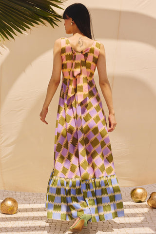 Multicolor crazy checks art zip dress