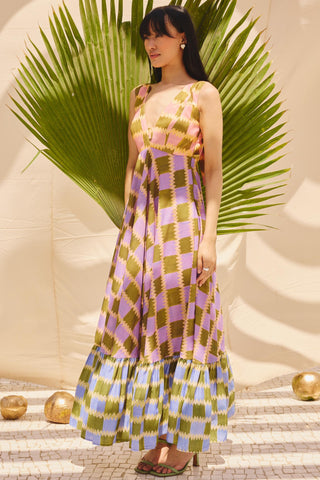 Multicolor crazy checks art zip dress