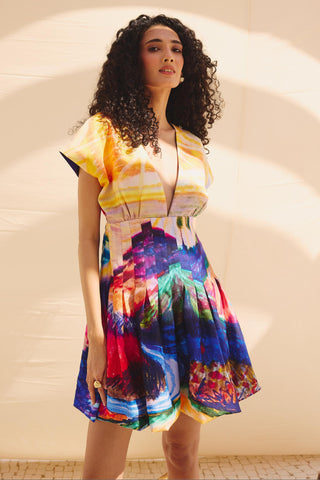 Multicolor vvid rush art zip dress