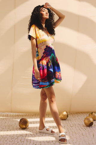 Multicolor vvid rush art zip dress