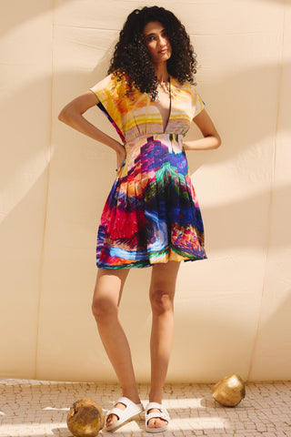 Multicolor vvid rush art zip dress