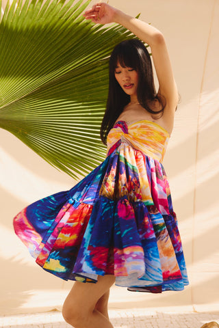 Multicolor starlit twirl art zip dress