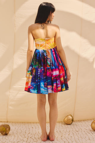 Multicolor starlit twirl art zip dress