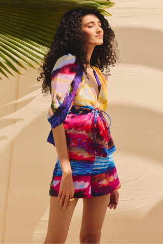 Multicolor chromatic drift art zip co-ord set