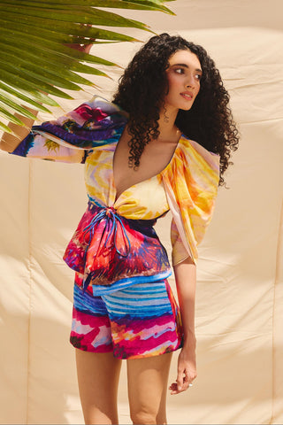 Multicolor chromatic drift art zip co-ord set