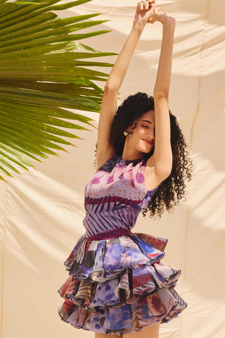 Multicolor midnight spin art zip dress