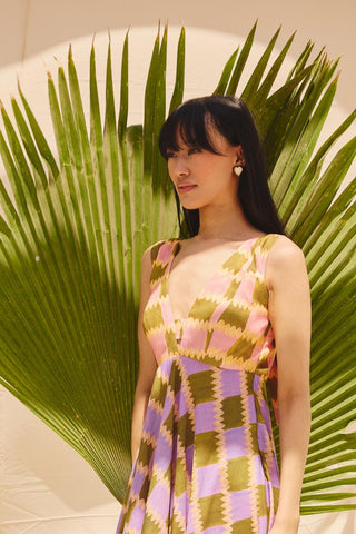 Multicolor crazy checks art zip dress